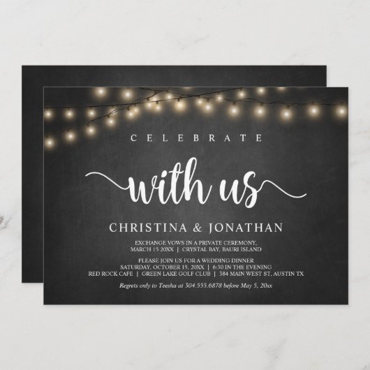 Vier met ons, Rustic Trouw Elopement Uitnodiging (Voorkant / Achterkant)