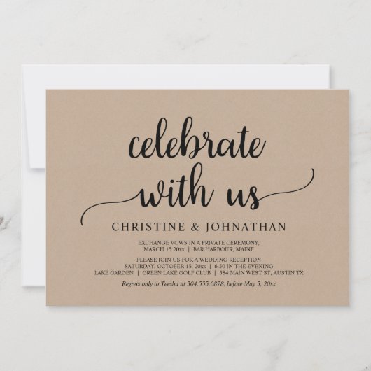 Vier met ons, Rustic Wedding Elopement Feest Kaart (Voorkant)