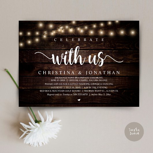 Vier met ons, rustieke bruiloft diner Elopement Kaart