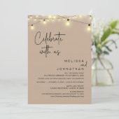 Vier met ons, rustieke bruiloft diner partij kaart (Staand voorkant)