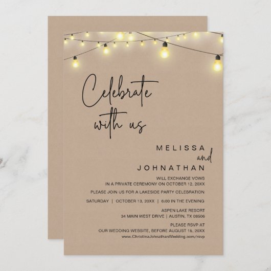 Vier met ons, rustieke bruiloft diner partij kaart (Voorkant / Achterkant)