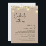 Vier met ons, rustieke bruiloft diner partij kaart<br><div class="desc">Markeer het begin van je leven voor altijd met elegantie met behulp van onze hedendaagse rustieke cottage string lichten bruine kraft thema bruiloft elopement uitnodigingskaart, "Happy Ever After Lunch". Perfect voor koppels die hun vreugdevolle gelegenheid uitbreiden, deze uitnodiging straalt sophisticatie uit met een vleugje speelsheid, en vormt het podium voor...</div>