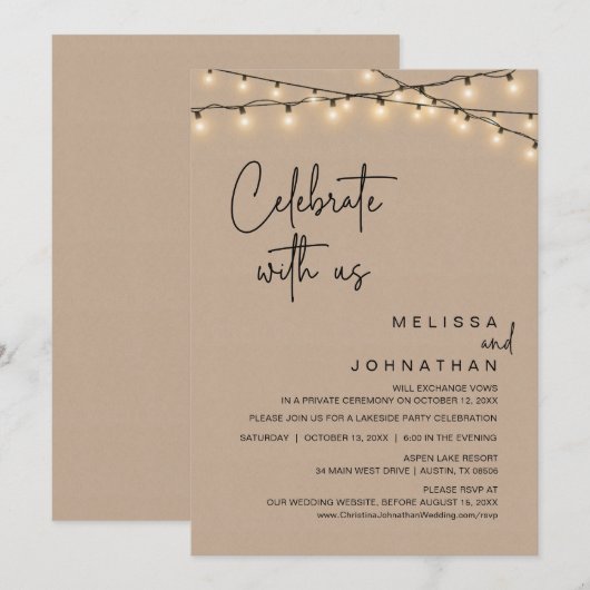 Vier met ons, rustieke bruiloft diner partij kaart (Voorkant / Achterkant)