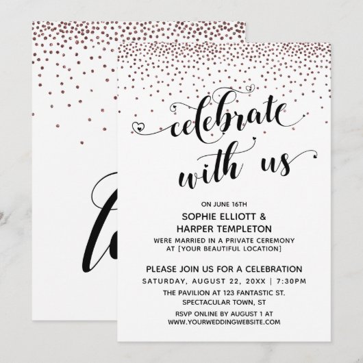 Vier met Ons Script Roos Goud Confetti Kaart (Voorkant / Achterkant)