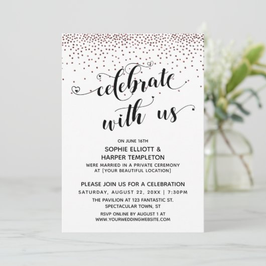 Vier met Ons Script Roze Gouden Confetti Kaart (Staand voorkant)