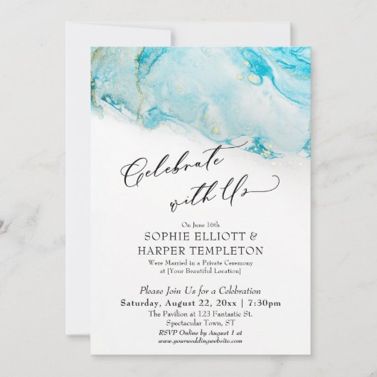 Vier met Ons Teal & Goud Inkt Ontvangst Alleen Kaart (Voorkant)