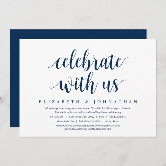 Vier met ons, Trouw Elopement Dinner Uitnodiging (Voorkant / Achterkant)