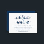 Vier met ons, Trouw Elopement Dinner Uitnodiging<br><div class="desc">Moderne script in klasse Navy Blue thema,  trouw elopement uitnodigingskaart (Vier met ons). Het is perfect voor je trouw elopement casual meerfeest diner,  dansen en feest.</div>