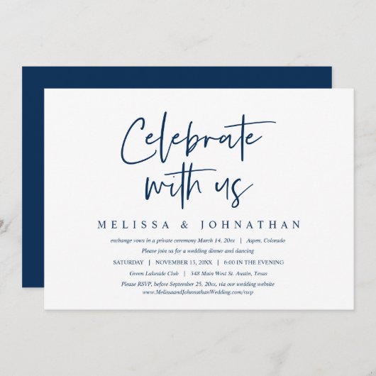 Vier met ons, Trouw Elopement Dinner Uitnodiging (Voorkant / Achterkant)