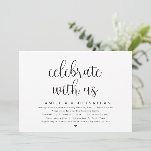 Vier met ons, Trouw Elopement Feest Kaart (Staand voorkant)