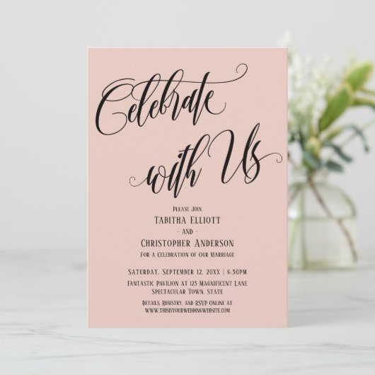 Vier met Ons Uitgebreid Script Blozend Roze Kaart (Staand voorkant)