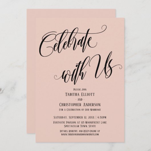 Vier met Ons Uitgebreid Script Blozend Roze Kaart (Voorkant / Achterkant)