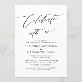 Vier met ons, zwart, bruiloft repetitie diner kaart