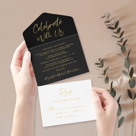 Vier Met Ons Zwarte Trouwreceptie All In One Uitnodiging