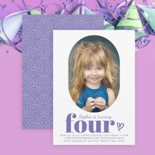 Vier moderne minimale foto 4e verjaardag uitnodigi kaart