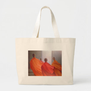 Vier monniken op tempelstappen grote tote bag