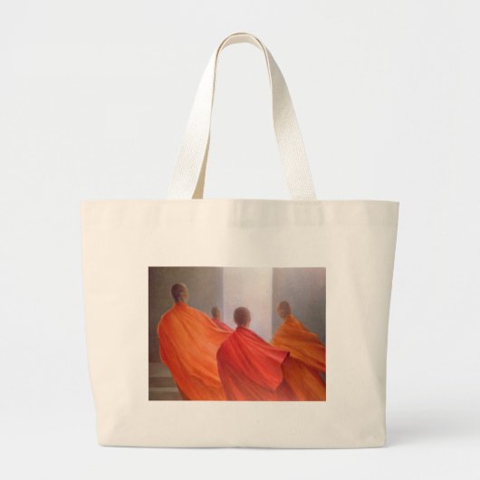 Vier monniken op tempelstappen grote tote bag (Voorkant)
