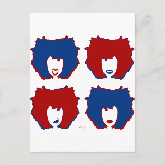 VIER MOODS IN RODE EN BLAUW BRIEFKAART (Voorkant)