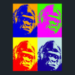 Vier Multicolor Gorilla Pop Art Poster<br><div class="desc">Wilde dierlijke kunstwerken en Afbeeldingen - Angry Gorilla Face</div>