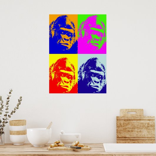 Vier Multicolor Gorilla Pop Art Poster (Keuken)