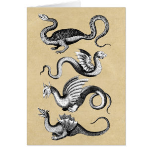 Vier mythologische dragons Sepia Notecard