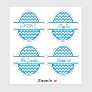 Vier naam aanpasbare ZigZag Pasen Eieren Stickers