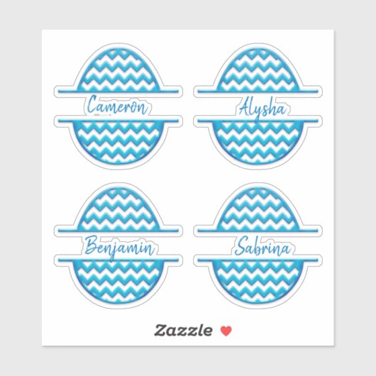 Vier naam aanpasbare ZigZag Pasen Eieren Stickers (Vel)