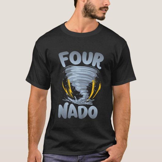 Vier nado Waarschuwing 4e Verjaardag Tornado Theme T-shirt (Voorkant)