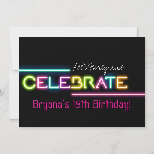Vier Neon Gloeilichten Rave Club Feest Uitnodiging (Voorkant)