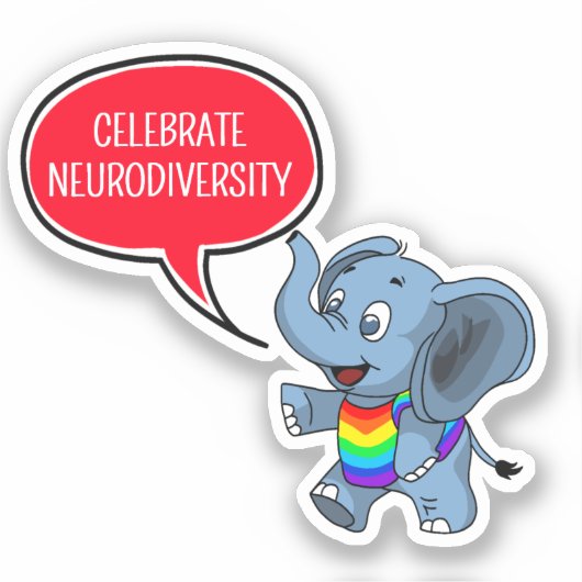 Vier Neurodiversity Elephant Typografie Sticker (Voorkant)