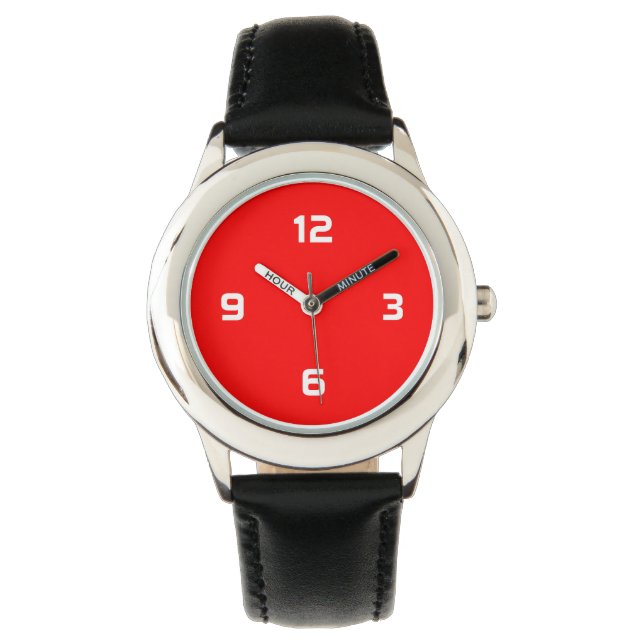 Vier nummers - wit op rood horloge (Voorkant)