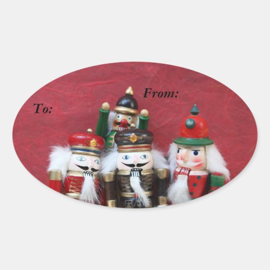 Vier nutcrackers groep ovale sticker (Voorkant)