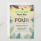 Vier Oerwoud 4e verjaardag Safari ZOO Invite Kaart (Voorkant)