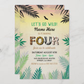 Vier Oerwoud 4e verjaardag Safari ZOO Invite Kaart (Voorkant / Achterkant)