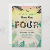 VIER Oerwoud 4E verjaardag Safari ZOO Uitnodiging (Voorkant)