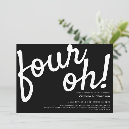 Vier Oh! 40e verjaardag zwart wit plezier minimali Kaart (Staand voorkant)