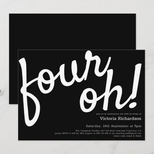 Vier Oh! 40e verjaardag zwart wit plezier minimali Kaart (Voorkant / Achterkant)