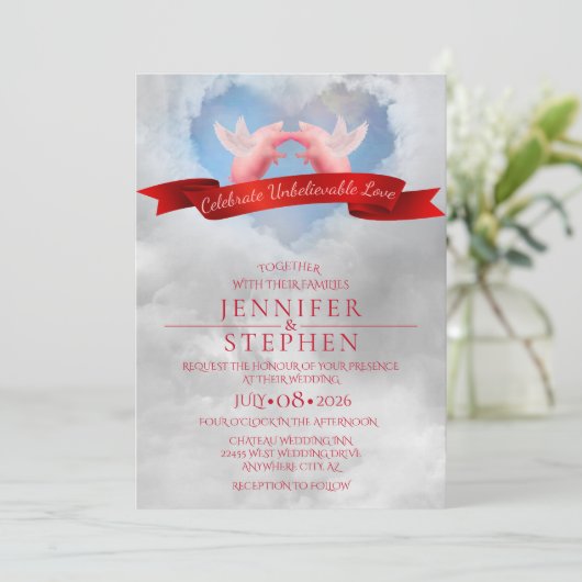 Vier ongelofelijke liefde uitnodiging (Staand voorkant)