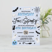 Vier ooit. Boys Halloween 4e verjaardag Kaart (Staand voorkant)