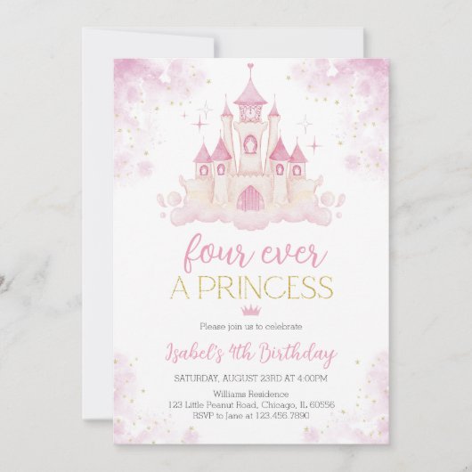 Vier ooit een prinses 4e verjaardag kaart (Voorkant)