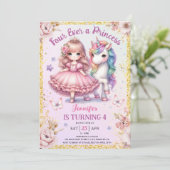 Vier ooit een prinses eenhoorn 4e verjaardagsfeest kaart (Staand voorkant)