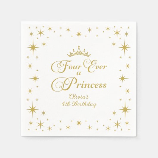 Vier ooit een prinses gouden prinses 4e verjaardag servet (Voorkant)