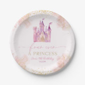 Vier ooit een prinses kasteel 4e verjaardagsfeest papieren bordje (Voorkant)