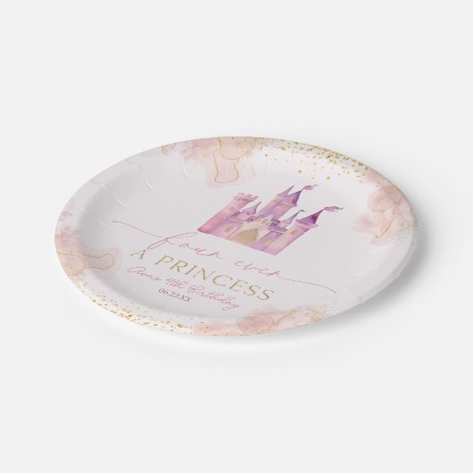 Vier ooit een prinses kasteel 4e verjaardagsfeest papieren bordje (Gekanteld)