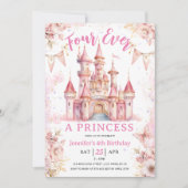 Vier ooit een prinses roze meisje 4e verjaardagsfe kaart (Voorkant)