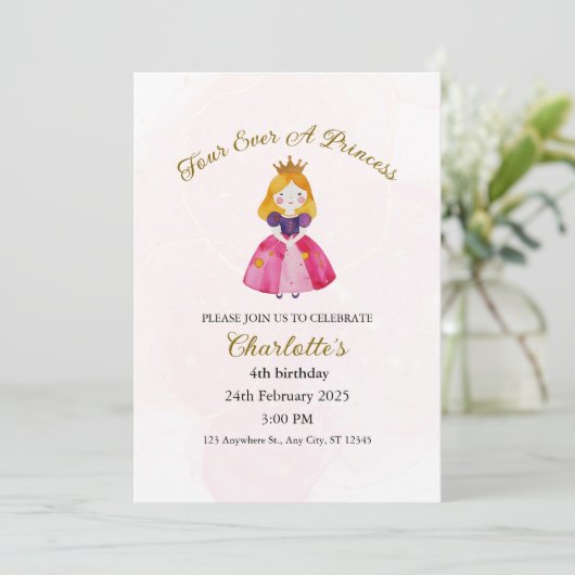 Vier ooit een prinses vierde verjaardag kaart (Staand voorkant)