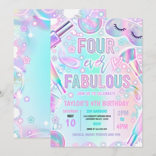 Vier ooit Fabulous Pastel Spa Make-up 4e verjaarda Kaart (Voorkant / Achterkant)