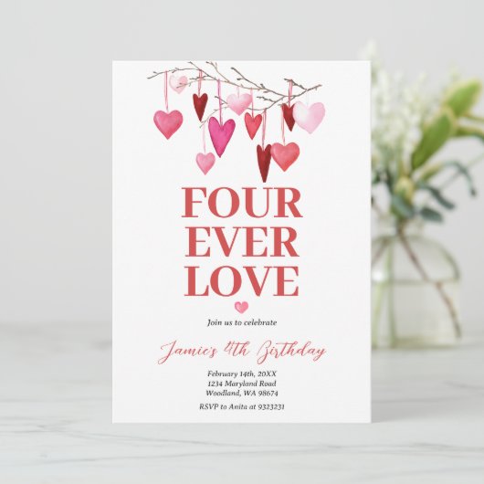 Vier ooit geliefd Valentijns's Verjaardags Hartbal Kaart (Staand voorkant)