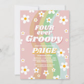 VIER ooit Groovy 4th Forever Pink Girl Retro jaren Kaart (Voorkant)