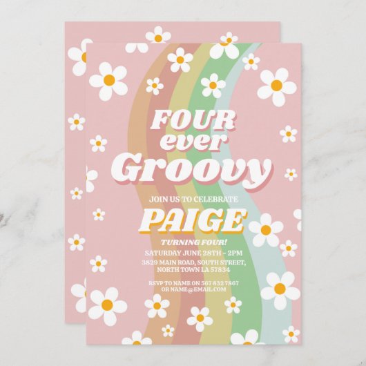 VIER ooit Groovy 4th Forever Pink Girl Retro jaren Kaart (Voorkant / Achterkant)